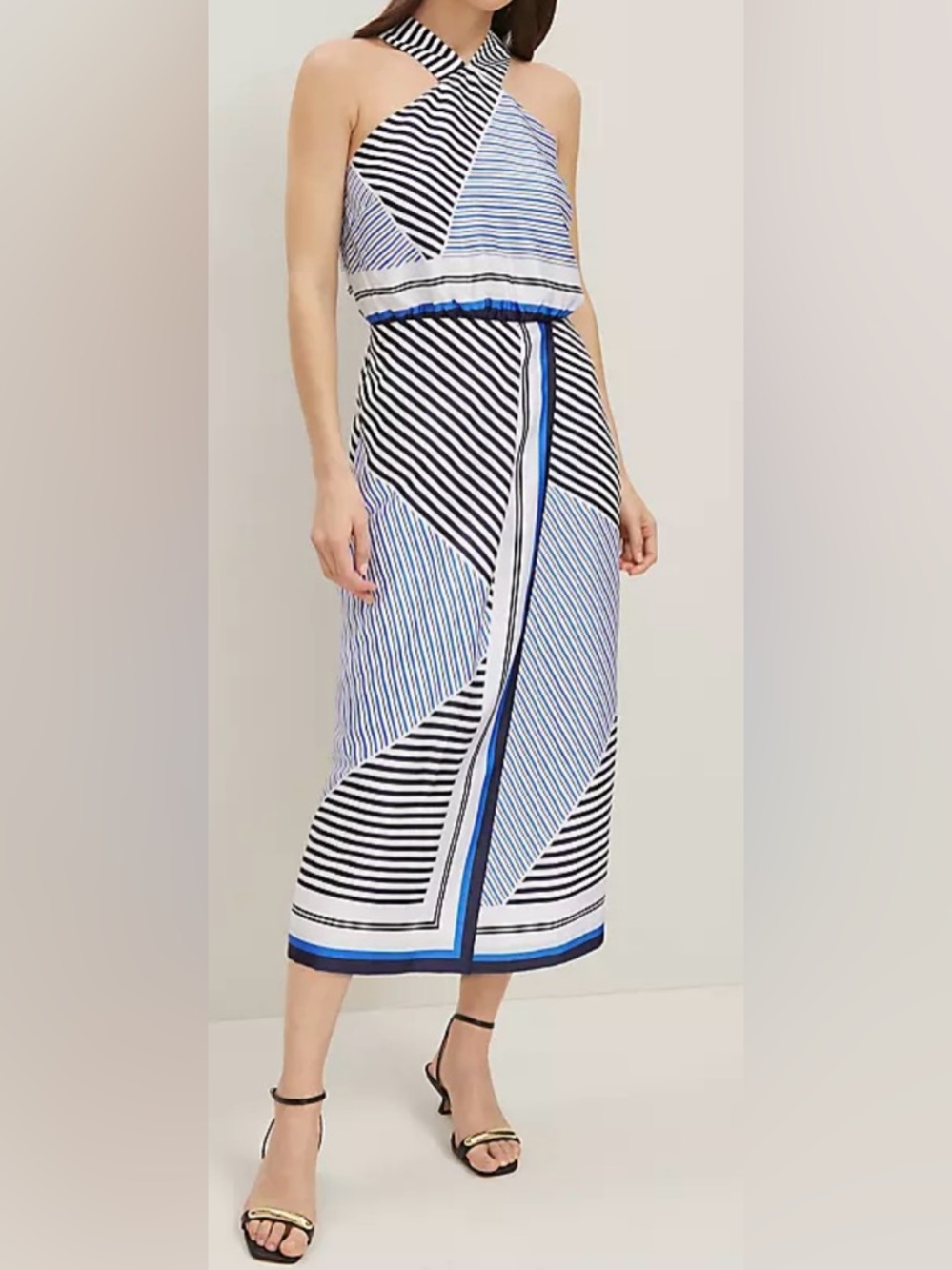 Petite Striped Halter Midi Dress